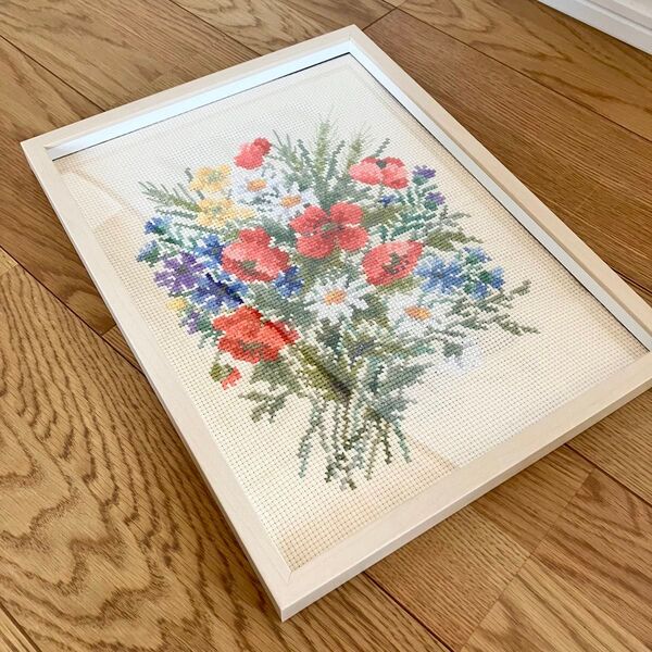 【額入り】ハンドメイド クロスステッチ 花 刺繍 アート IKEA HOVSTA