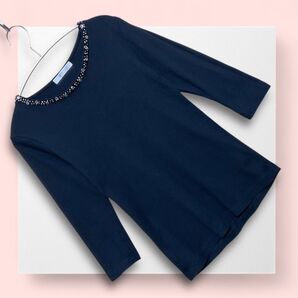 AZUL by moussy ビジューボートネックプルオーバーカットソー《M》 カットソー 黒 長袖 ビジュー コットン100%