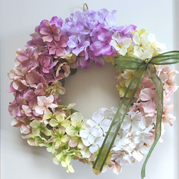 大人可愛い紫陽花リース♪アーティフィシャルフラワーリース♪