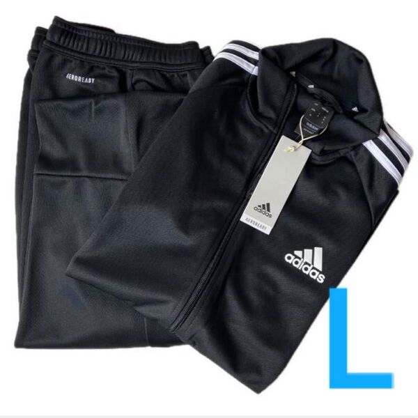 adidas アディダス ジャージ 上下 AEROREADY セレーノカット スリーストライプス トラックスーツ L 黒 メンズ