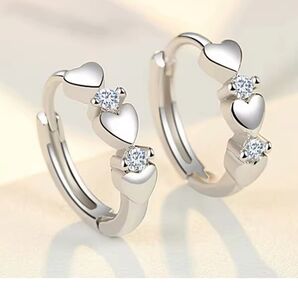 ハート型クリスタルピアス フープピアス 11mm