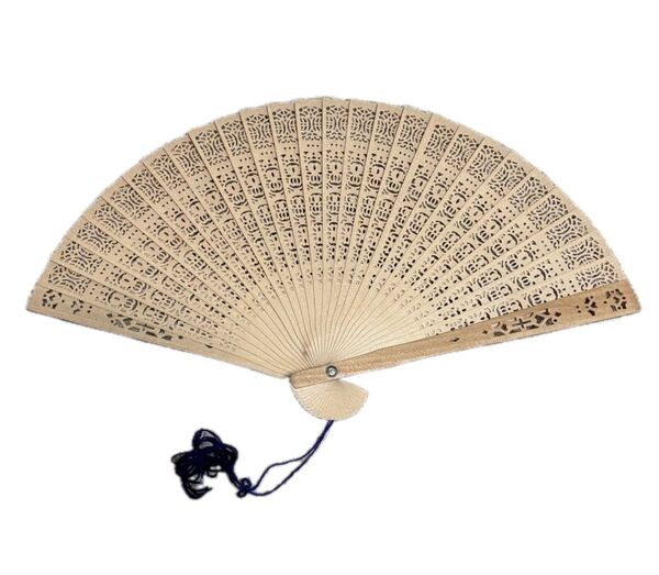 【極美品】白檀扇子 透かし彫り 木製 化粧箱付き