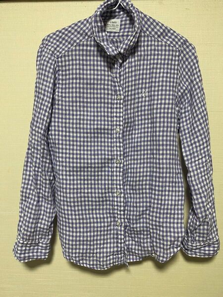 美品 coen コーエン 2way チェックシャツ パープル 長袖 シャツ チェック ギンガムチェック 長袖シャツ