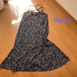 loytaa ロイター 総柄キャミソールワンピース 花柄ロングワンピース 肩紐調整可 マーメイドワンピース 裏地付き