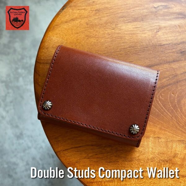 栃木レザー コンパクト財布 ミニ財布 スタッズ財布 二つ折り財布 メンズ財布 wallet 小さい財布 【新品】 ダークブラウン