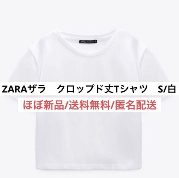ほぼ新品ザラZARAクロップド丈Tシャツ白ホワイトSレディースファッショントップス春夏服 ミニ丈 かわいい 婦人