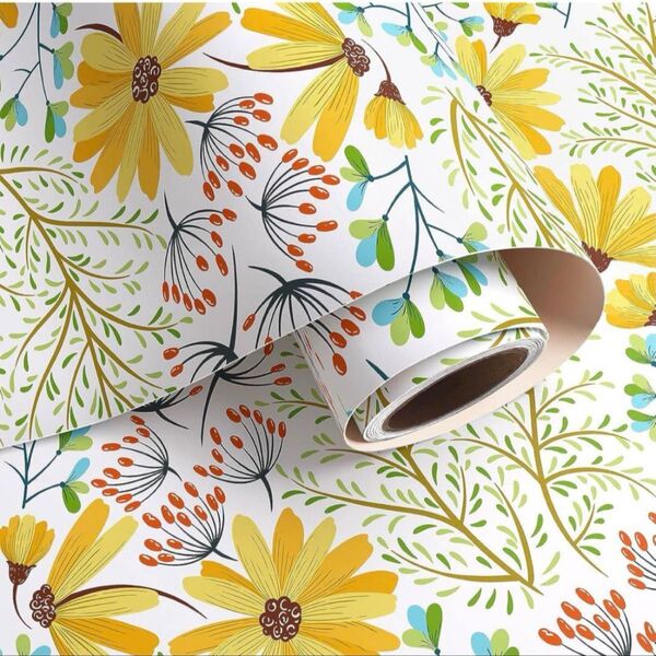 VaryPaper 壁紙シール 花柄 リメイクシート 黄色い花々と様々な葉っぱ インテリア 植物 はがせる カッティングシート
