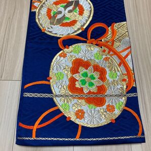 紺地に正倉院模様 金刺繍 正絹振袖袋帯