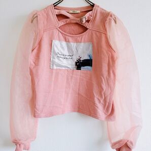 イートミー ピンク シースルー袖 クロップドトレーナー