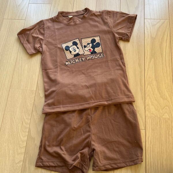 ミッキーマウス Tシャツ ショートパンツ セットアップ ブラウン 100 90 110