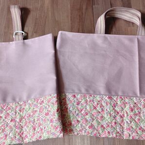 ハンドメイド 入学 入園 2点セット 小花柄 くすみピンク系 キルティング 帆布 レッスンバッグ シューズバッグ