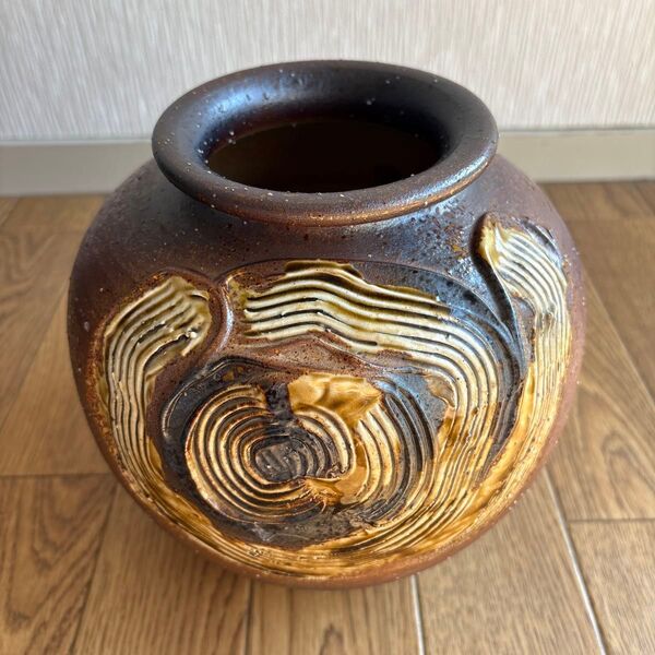 信楽焼 三彩作 陶器 花瓶 花器 壺 花入 インテリア オブジェ 華道具 茶道具 置物 レトロ