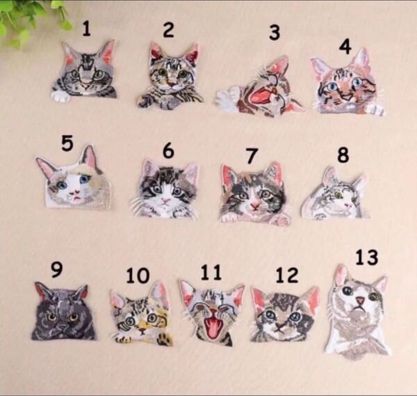 13枚入り リアル猫ちゃん ねこちゃん刺繍アイロンワッペン