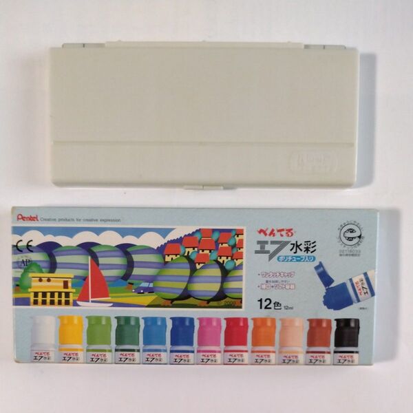 ぺんてる 絵の具 エフ水彩 12色 & パレット 中古
