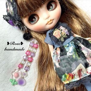 575*ブライス カスタム用アイチェンジ紐2本組*お花 パープル