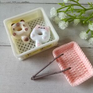 ミニフードコンテナ付デコパーツ #849 ねこ型ドーナツ、トレイ、 トング付