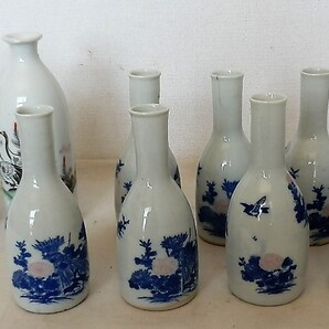 伊万里焼・銚子セット10本セット(大)若松に双鶴x2本と(小)菊に夫婦雀x8本 懐石料理道具・会席料理道具 日本製