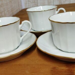 ノリタケ カップ&ソーサー 3客 セット ホワイト ゴールド 金彩