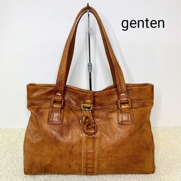 genten ゲンテン ハンドバッグ ショルダーバック A4 肩掛け可 シボ革 トートバッグ 本革