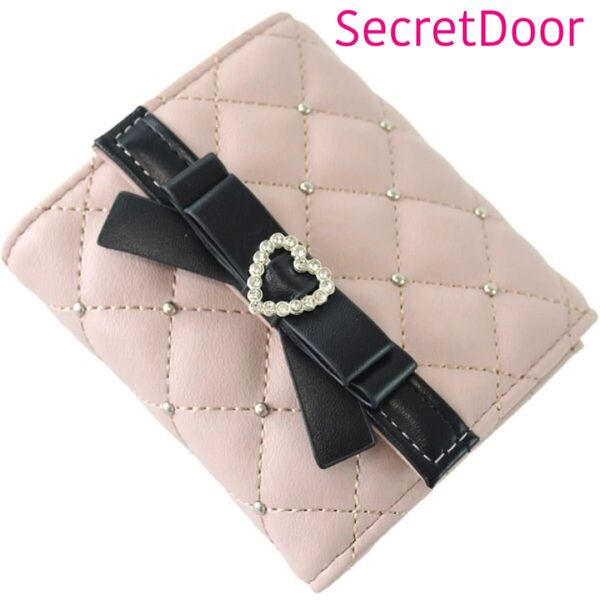 【新品】secret door 財布 三つ折り財布 ピンク リボン ウォレット