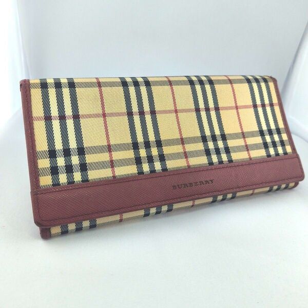 Burberry バーバリー 長財布 財布 レッド ノバチェック がま口 二つ折り