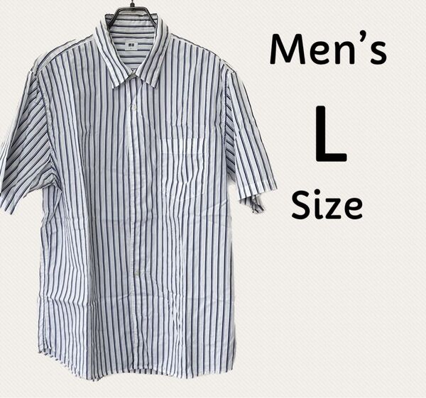 メンズ 半袖 シャツ ストライプ L ユニクロ UNIQLO 夏 春 カジュアル 半袖シャツ