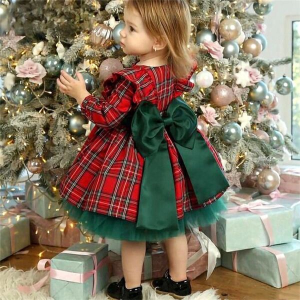 90 サンタコス Xmas チェック柄 クリスマス コスプレ 女の子 ワンピース ドレス 衣装 スカート 子供 結婚式 パーティー