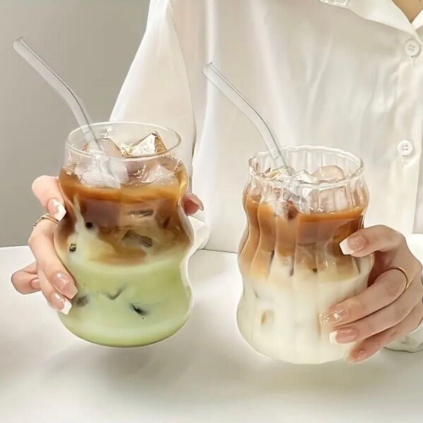 【グラス2+ガラスストロー2】大容量 おうちカフェグラス