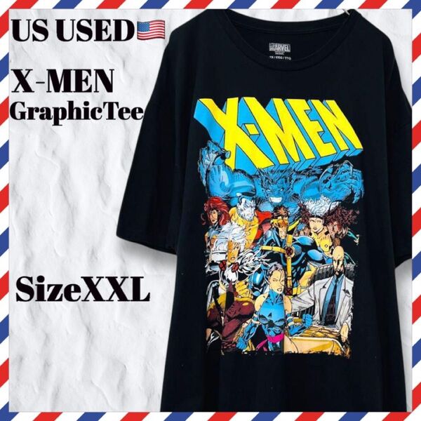 美品US古着!マーベル公式 X-MEN Tシャツ ビッグサイズ コピーライト 黒 ブラック 半袖Tシャツ marvel XXL