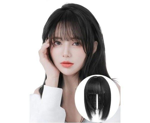 Vigorousヘアピース 黒 レディース 前髪 ウィッグ 部分ウィッグ ポイントウィッグセミロングつむじ 前髪 白髪隠し