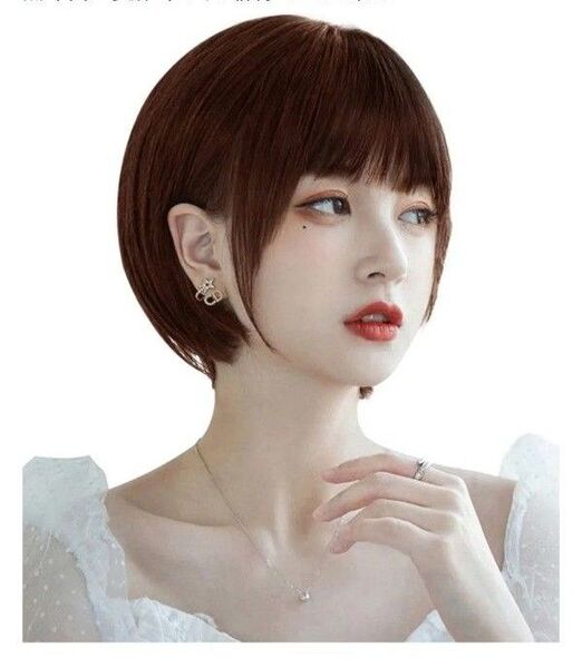 AISIHAIRウィッグ ショート ボブ フルウィッグ ぱっつん前髪 レディーズ wig ワンカール ネット/櫛付 チョコ茶色