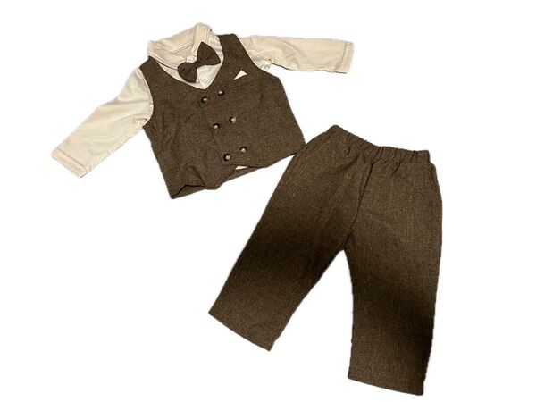フォーマル子供服3点セット ブラウン 74-80CM (9-12M)