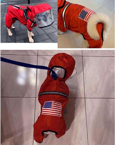 値下げ!新品未使用!犬レインコート 宇宙服風 レッド フルカバー THE DOG FACE Lサイズ