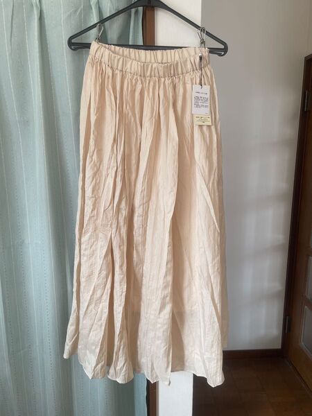 ロングスカート 裏地付き しまむら 新品 春夏 ウエストゴム シワ加工 Mサイズ