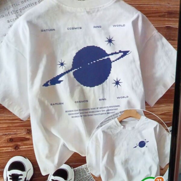 アルファベット星図グラフィックプリント、ショートスリープクールネックTシャツ