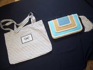 Anya Hindmarch/アニヤハインドマーチ★トリコロールストロースクラッチバッグ★中古a474