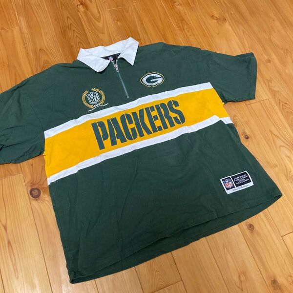 PACKERS NFL 刺繍ロゴ ハーフジップ ポロシャツ パッカーズ 半袖ポロシャツ