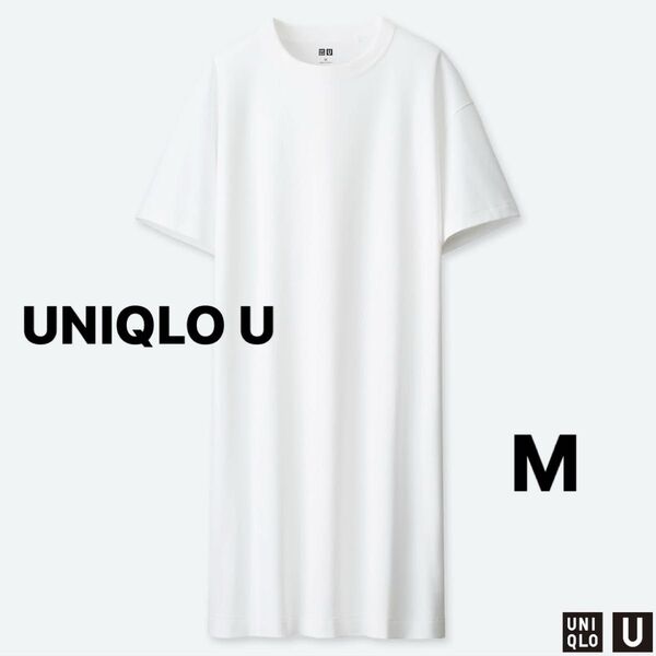 【リメイク品】UNIQLO U クルーネックTワンピース(半袖) M ホワイト
