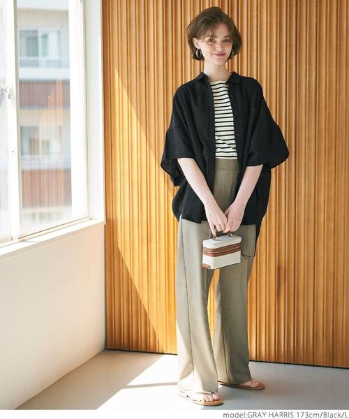 コカ coca ポンチョ風麻混オーバーシャツ (Black)