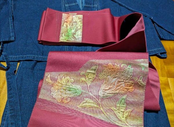 最終SALE!/極上美品!アンティーク名古屋帯/正絹華やかピンク地!豪華金糸ふくら織