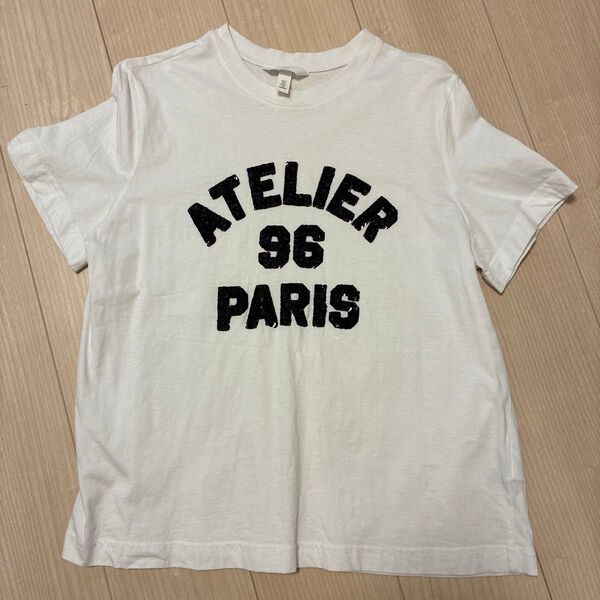 H&M Tシャツ ホワイト S スパンコール 刺繍 黒
