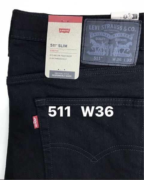 新品タグ付/LEVI’S/リーバイス/511スリム/ストレッチデニム/ブラック色/W36