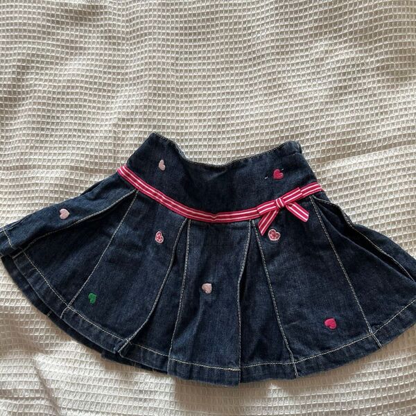 デニムスカート 子供服 女の子 ハート刺繍