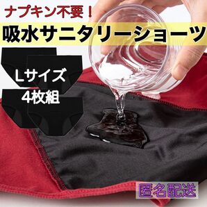 吸水サニタリーショーツ ブラック 下着 パンツ ナプキン不要 ズレない 漏れ防止 生理用品 防災グッズ Lサイズ 4枚組