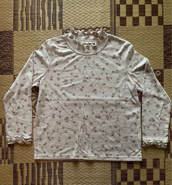 花柄レディース 長袖Tシャツ レディース長袖 花柄トップス ハイネックTシャツ メローリブ