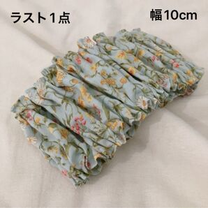 No130 クシュクシュヘアバンド 花柄 グリーン系 ナチュラル 洗顔用 お出かけ