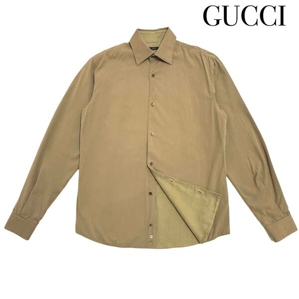 GUCCI 長袖 シャツ ブラウス トップス 表記38/15 M 洋服 ブラウン