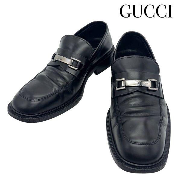 GUCCI レザー ローファー 約26.0cm 靴 シューズ メンズ ブラック