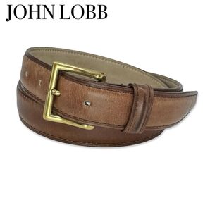 JOHN LOBB レザー ベルト 80 ビジネス メンズ ブラウン ゴールド