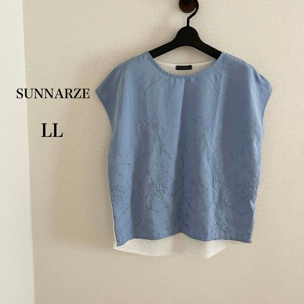 【美品】SUNNARZE★花柄刺繍フレンチスリーブカットソーLL大きいサイズ